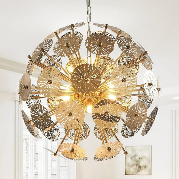 Longree Modern Sputnik Chandelier Brushed Nickel with Bulbs, Light Fixture for Children's Rooms, Bedrooms, Living Rooms - 24x24 inch