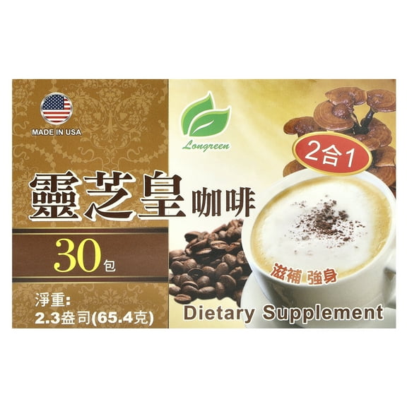 Longreen 2 in 1 Reishi Coffee, 30 Bags, 2.3 oz (65.4 g) Each
