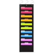 Longrv 10 Pockets Storage Pocket Chart, Hanging Wall File Organizer for File Folders with 3 Hangers for Classroom, Office, Home
