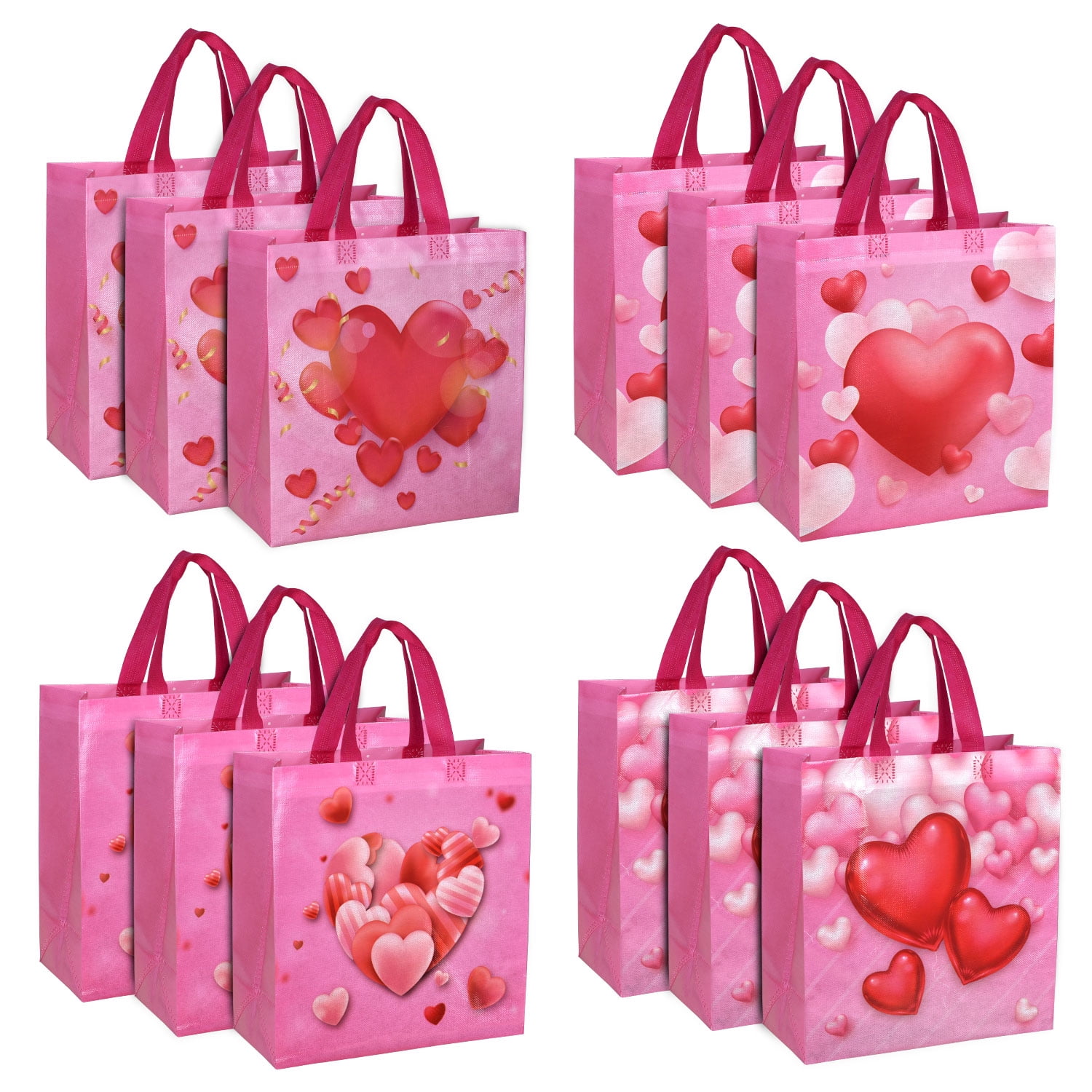 Liobelon 12-Pack Valentine's Day Gift Bags With Tissue Paper — Large Reusable Tote Bags With Handles For Parties, Grocery Shopping & More - View #7