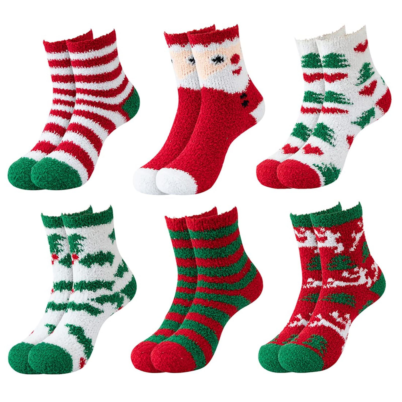 Longrv Fluffy Socks for Women, 6 Pairs Thick Warm Christmas Fuzzy Socks