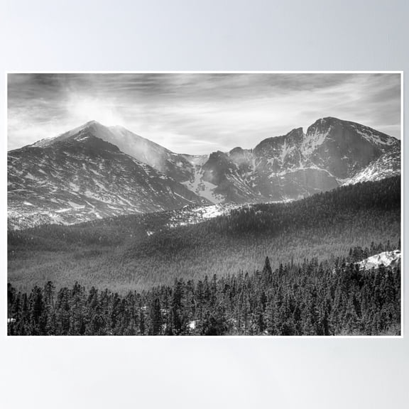 Longs Peak Winter View Bw Poster Wall Art, Modern Wall Decor, 16x24 UNFRAMED