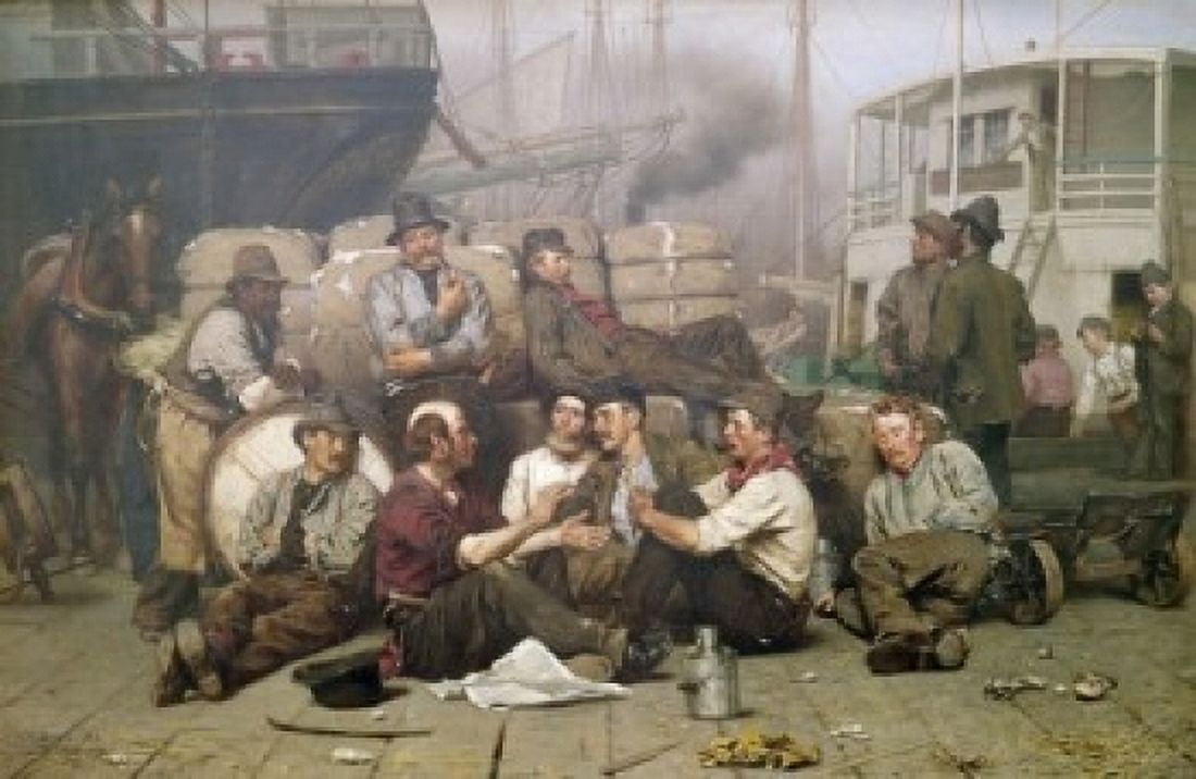 Longshoremens Noon Brown  John George (1831-1913American) Canvas Art - John George Brown (24 x 36)