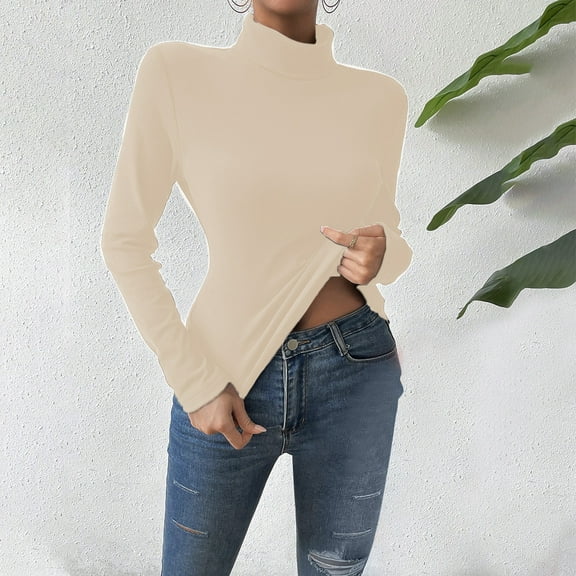 Longsleeve Tops Women Casual Solid Warm Base Shirt Long Sleeved Shirt Round Neck Tops Blouse