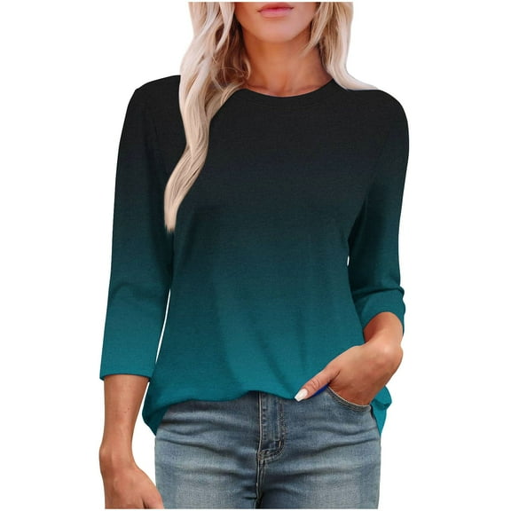Longsleeve Tops Women Fashion Tees Casual Crewneck 3 4 Sleeve Loose T Shirt Ladies Tops Blouses Shirts