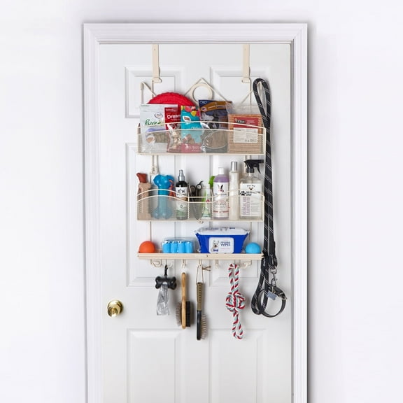 Longstem Organizers Pet Organizer Hanging Accessory Storage Rack Dog Cat Supplies Leash Collar Treats Toys Key Holder in Bone