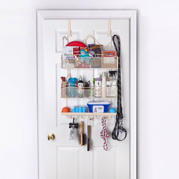 Longstem Organizers Pet Organizer Hanging Accessory Storage Rack Dog Cat Supplies Leash Collar Treats Toys Key Holder in Bone
