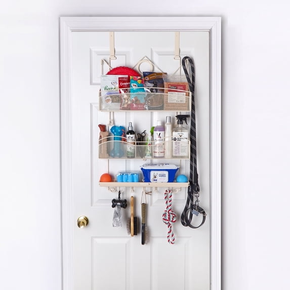 Longstem Organizers Pet Organizer Hanging Accessory Storage Rack Dog Cat Supplies Leash Collar Treats Toys Key Holder in Bone