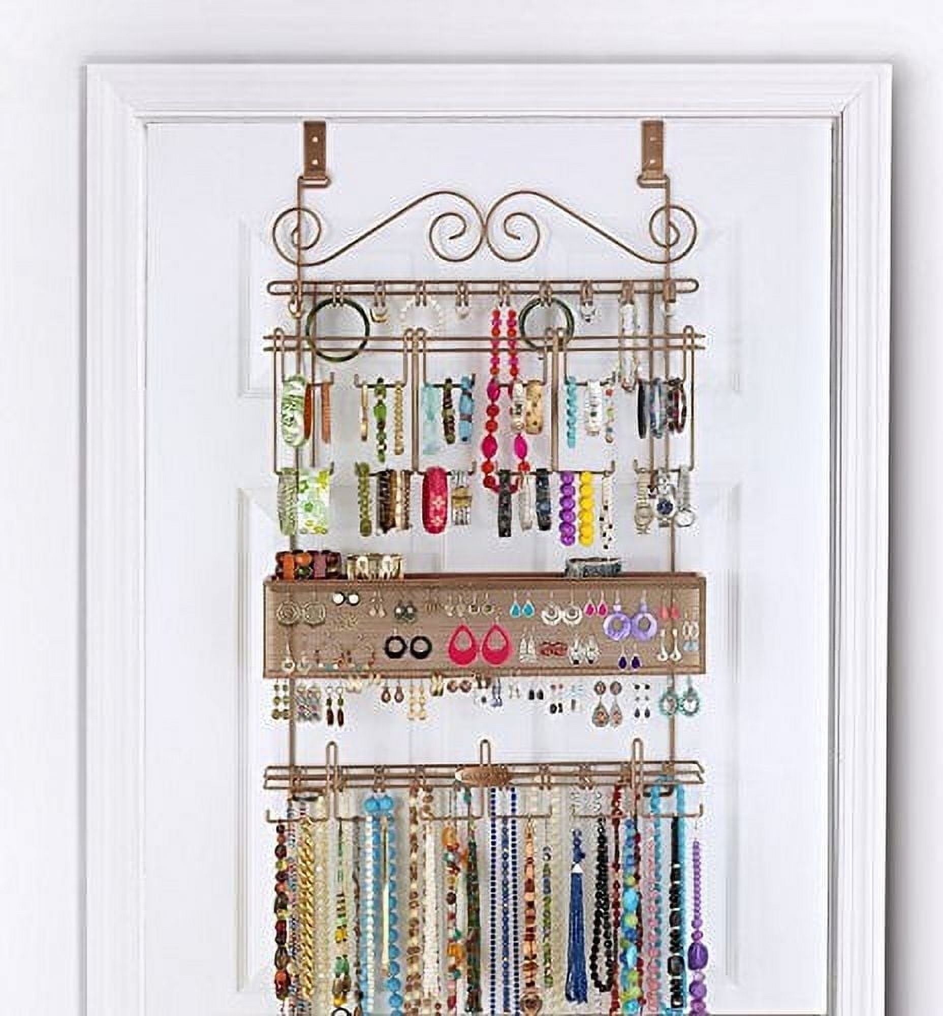 Longstem Over the Door or Wall Hanging Jewelry Organizer, Steel, 5 lb, Bronze, Holds 300 Pieces