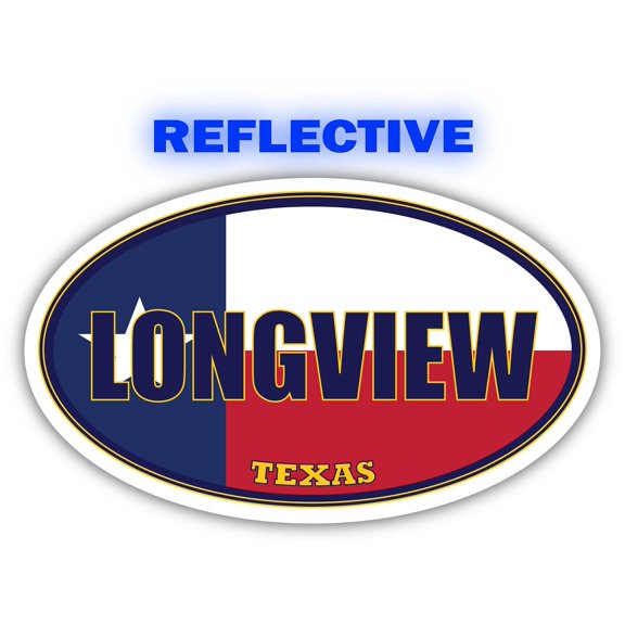 Longview City Texas State Flag | TX Flag Gregg County Oval State Colors Reflective Sticker Car Decal 3x5 inches