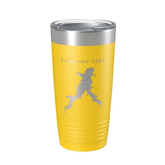 Longview Lake Map Tumbler Travel Mug Insulated Laser Engraved Coffee Cup Missouri 20 oz Yellow