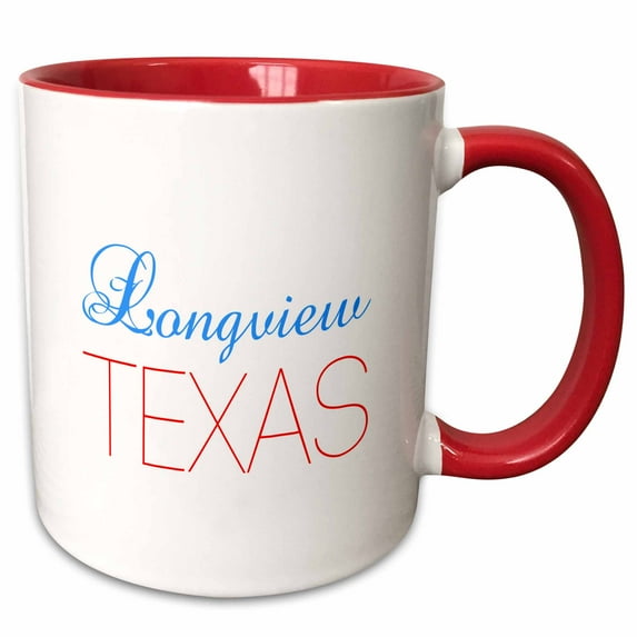 3drose, Longview, Texas, Red, Blue Text. Patriotic Home Town Design, 15oz Two-tone Red Mug