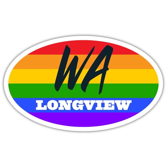 Longview WA Washington Cowlitz County Rainbow Pride Flag 6 Stripes Pride Flag Euro Decal Bumper Sticker 3M Vinyl 3" x 5"
