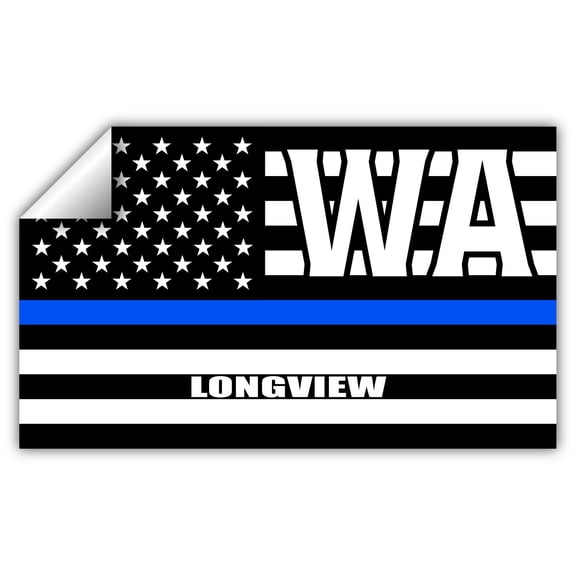 Longview WA Washington Cowlitz County Thin Blue Line Stealthy USA Flag - Honoring Law Enforcement Officers Flags - Blue Lives Matter Euro Decal Bumper Sticker 3M Vinyl 3" x 5"
