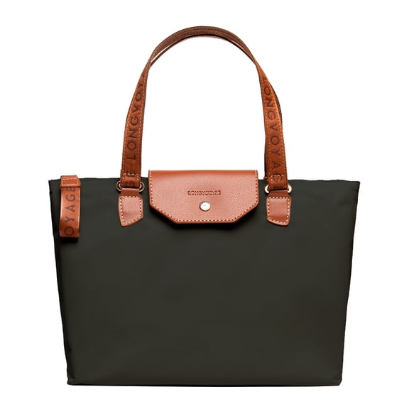 Longvoyage Sac Essential Medium Tote Bag – Lightweight Structured Bag with Zipper and Snap Closure – Gray