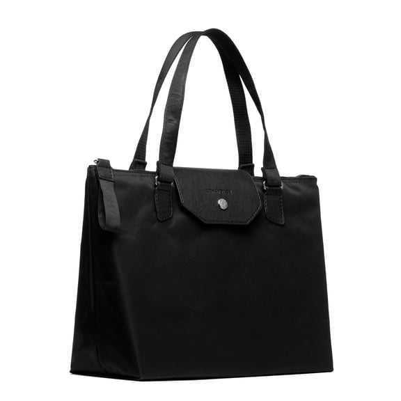 Longvoyage Sac Essential Medium Tote Bag – Lightweight Structured Handbag with Zipper and Snap Closure – Black