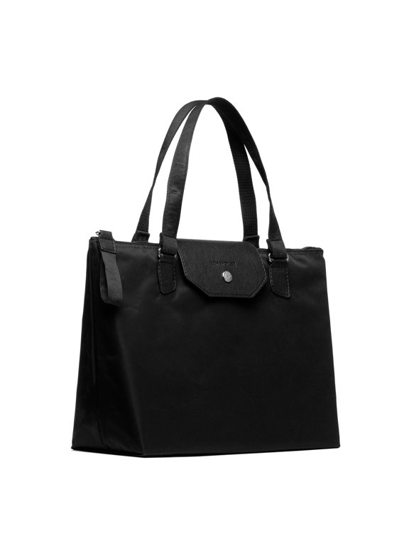 Sac Essential Medium Tote Bag – Lightweight Structured Handbag with Zipper and Snap Closure – Black