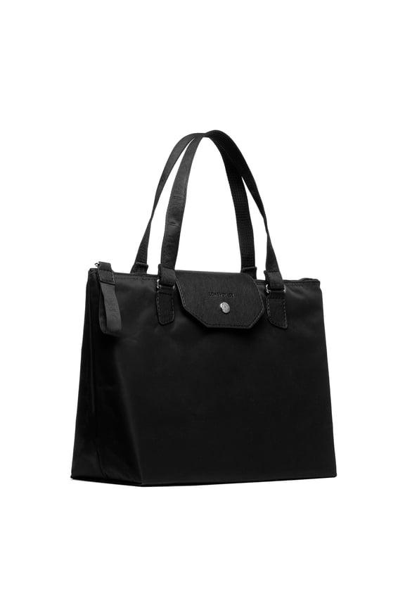 Sac Essential Medium Tote Bag – Lightweight Structured Handbag with Zipper and Snap Closure – Black