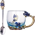 thumbnail image 1 of Longwin Enamel Glass Mug Butterfly Flower Lead-Free Drinking Tea Cup Coffee Mugs with Steel Spoon Set for Women Birthday Valentines Wedding Day Gifts Blue, 1 of 6