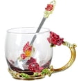 thumbnail image 1 of Longwin Enamel Glass Mug Butterfly Flower Lead-Free Drinking Tea Cup Coffee Mugs with Steel Spoon Set for Women Birthday Valentines Wedding Day Gifts Red, 1 of 5