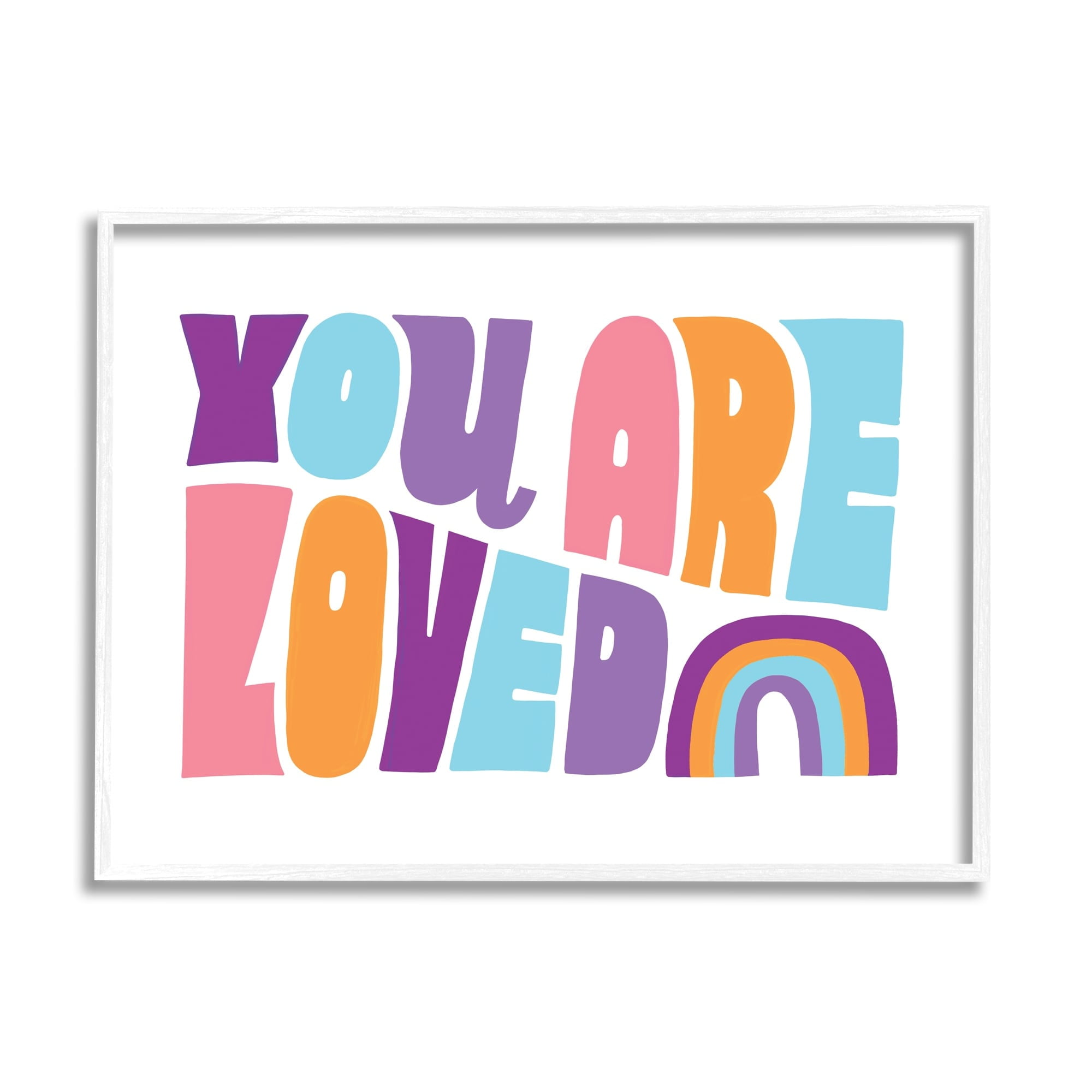 Loni Harris You Are Loved Rainbow Icon Dynamic Text Retro Typography 30 in x 24 in Framed Painting Art Print, by Stupell Home Décor