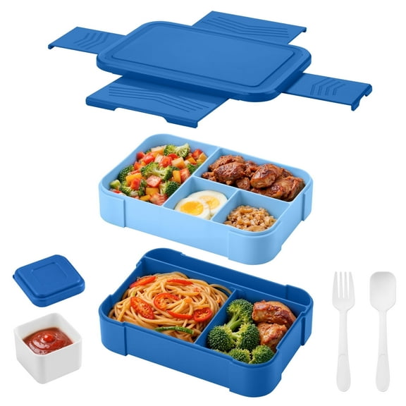 Lonian 2-Tier Stackable Bento Lunch Box Rectangle with 1 Fork, Spoon, Dressing Container, BPA-Free, Dishwasher Safe, Food-Safe Materials, Royal Blue