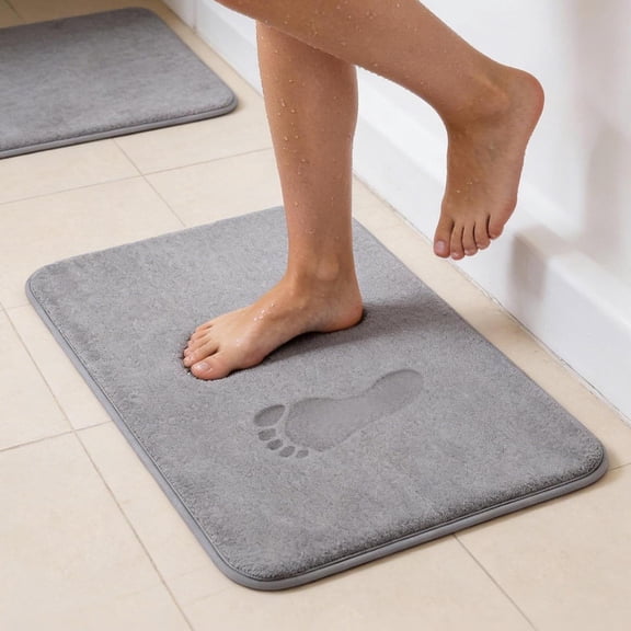 Lonian Bathroom Rug,Memory Foam Bath Mat,16" x 24", Light Gray