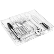 Lonian Silverware Drawer Organizer, Adjustable Drawer Organizer for Kitchen Utensils,  Plastic Cutlery Tray, Clear