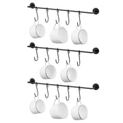Lonian 3-Pack Wall Mounted Mug Holder Rack with 15 Hooks, Wall Metal Rack for Kitchen, Bedroom, Living Room, Black