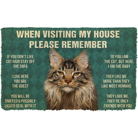 Lonkogqi Welcome Door Mats Please Remember Maine Coon Cat House Rules Doormat Warm House Gift Welcome Mat Funny Gift Gift For Cat Lover Home Room Decor Rugs Patio Front Porch Rugs 16x24 Inch