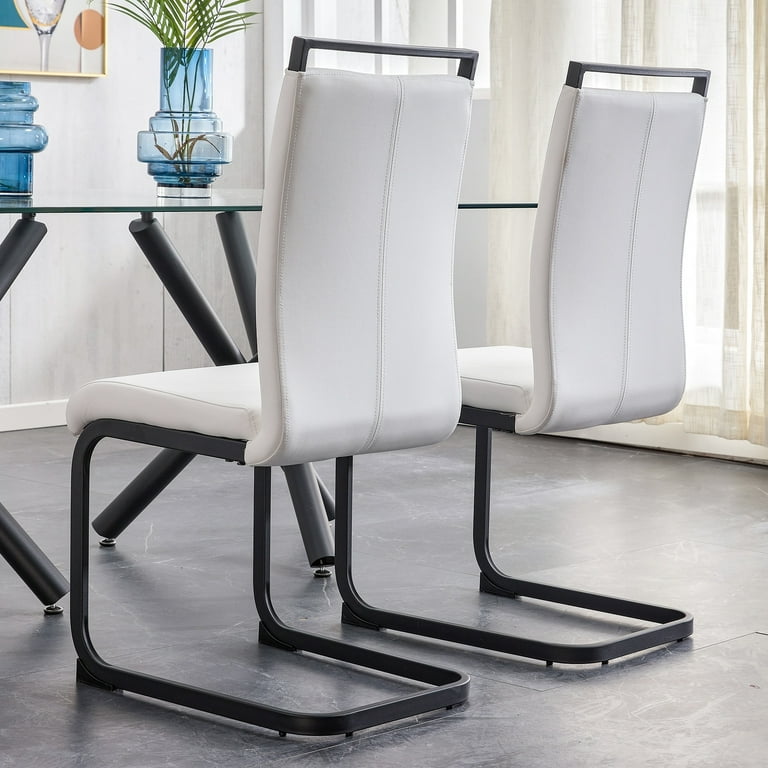Set Of 2 Modern Grey Leatherette Black Coated Metal Dining Chairs Set Of 2 Modern Grey Leatherette Black Coated Metal Dining Chairs