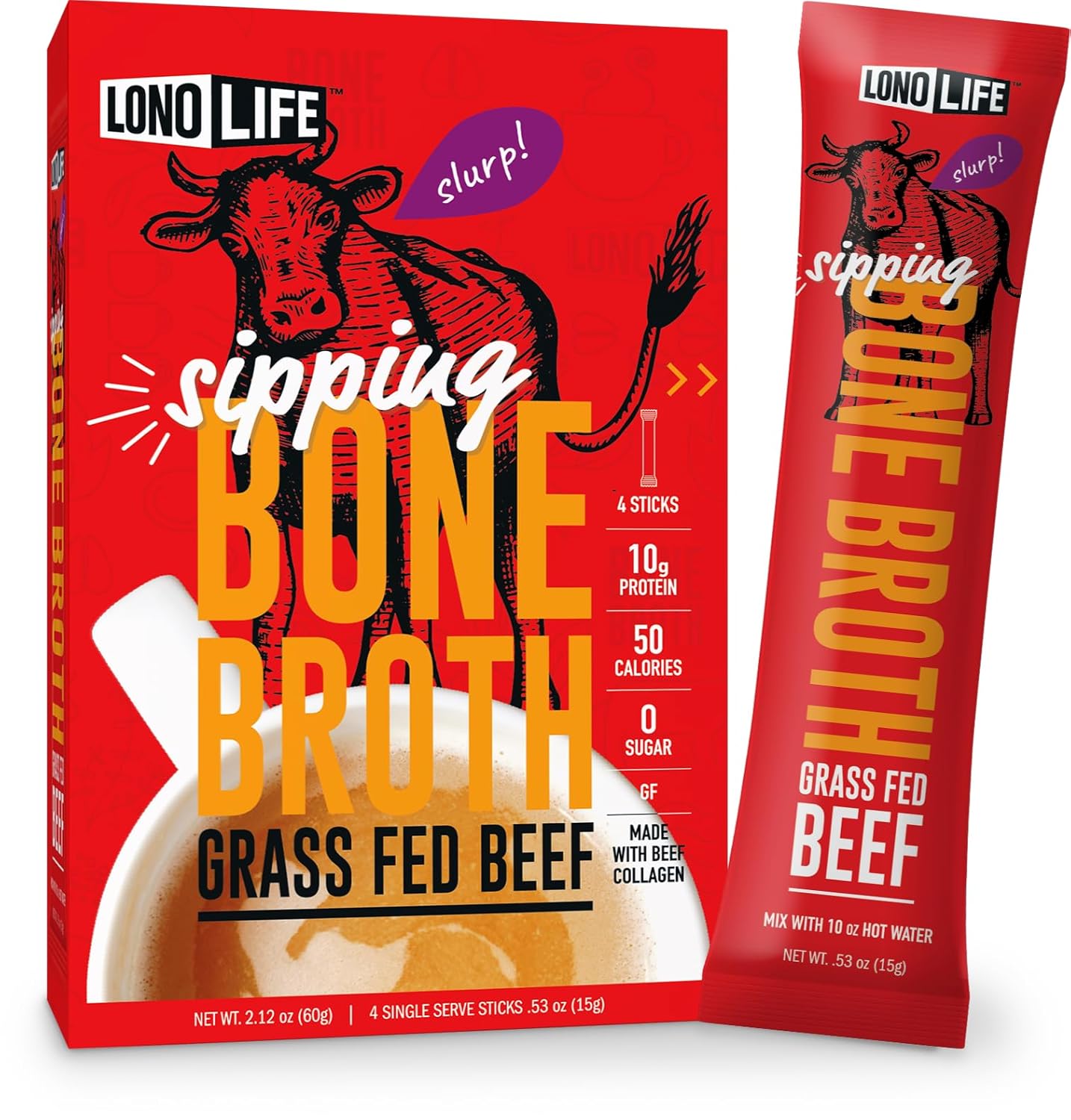 LonoLife Beef Bone Broth Powder Mix GrassFed, 10g Protein Collagen