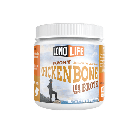 LonoLife Chicken Bone Broth Powder with 10g Protein, Paleo and Keto Friendly, 8-oz Bulk Container