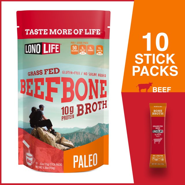LonoLife GrassFed Beef Bone Broth Powder with 10g Protein, Paleo and