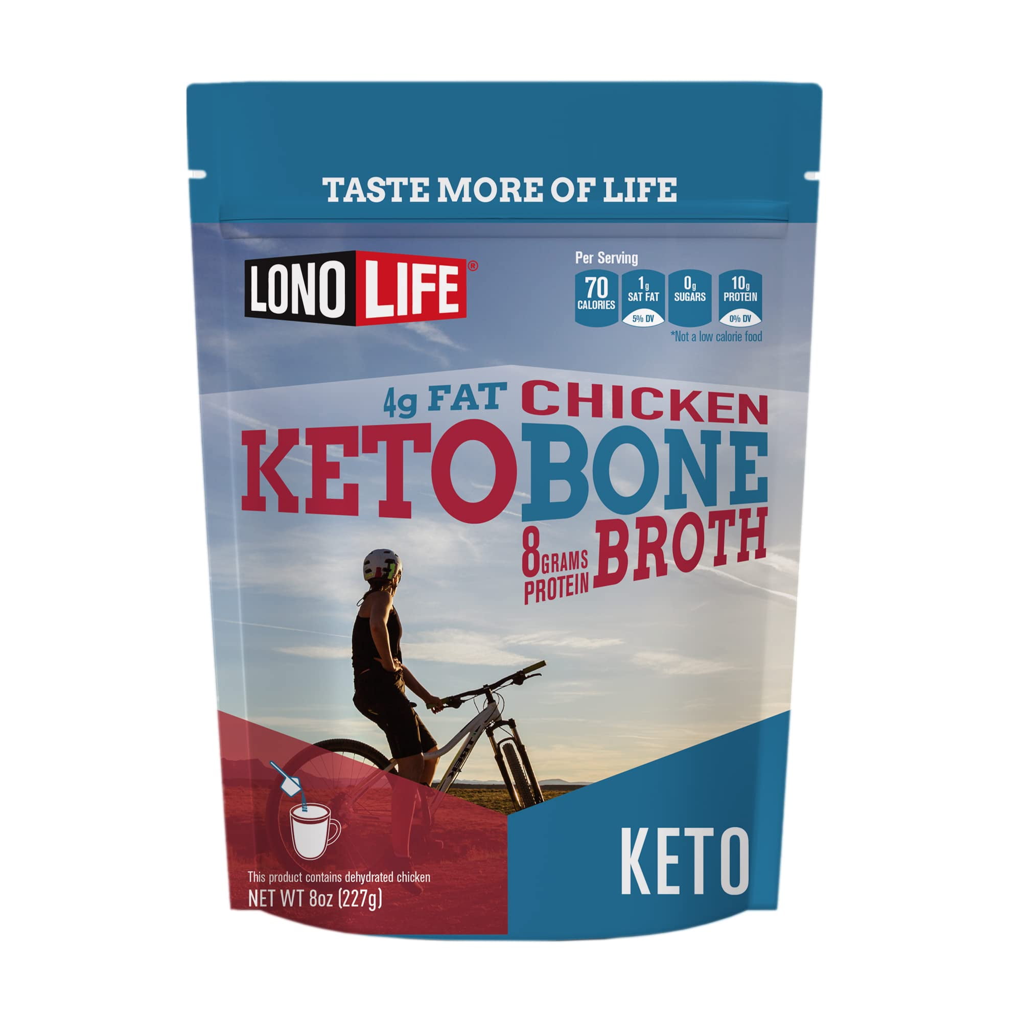 LonoLife Keto Chicken Bone Broth Powder Mix | 10g Protein | Collagen-Rich, Keto & Paleo Friendly | Natural Ingredients | 8oz Bulk Pouch (15 Servings)