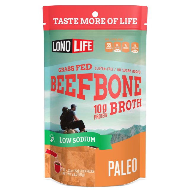 LonoLife LowSodium GrassFed Beef Bone Broth Powder with 10g Protein