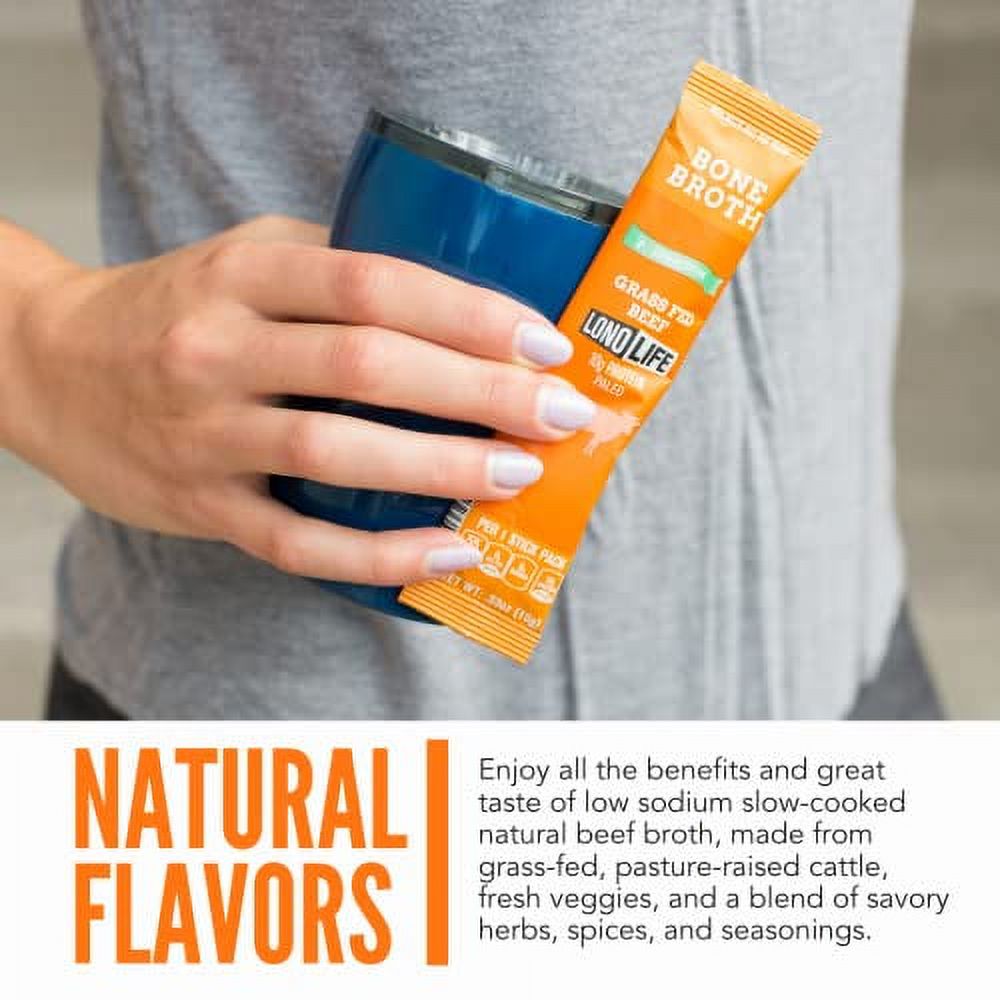 LonoLife LowSodium GrassFed Bone Broth, Beef Broth, Stick 10g