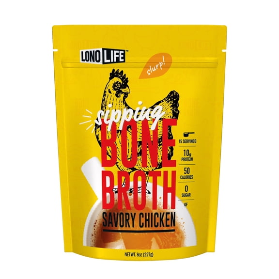LonoLife Chicken Bone Broth Powder Mix | 10g Protein | Collagen-Rich, Keto & Paleo Friendly | Natural Ingredients | 8oz Bulk Pouch (15 Servings)