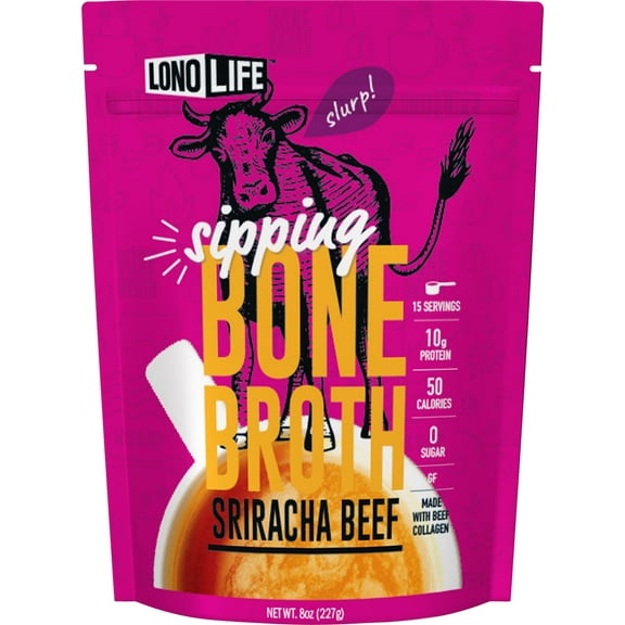 LonoLife Sriracha Beef Bone Broth Powder Mix | Grass-Fed, 10g Protein | Collagen-Rich, Keto & Paleo Friendly | Natural Ingredients | 8oz Bulk Packaging