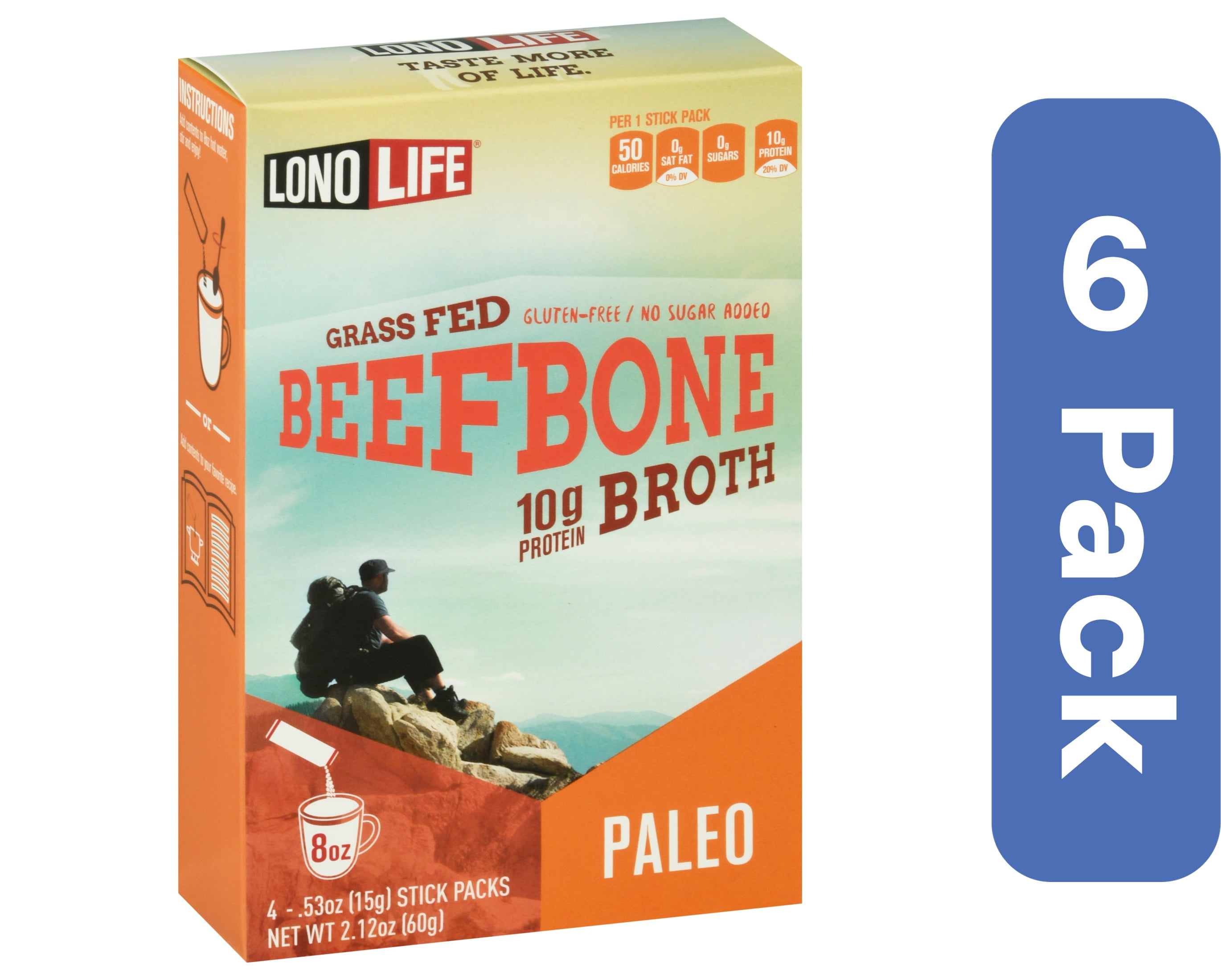 Lonolife Broth Bone Beef Stick 4-Pack 2.12 oz (Pack Of 6)