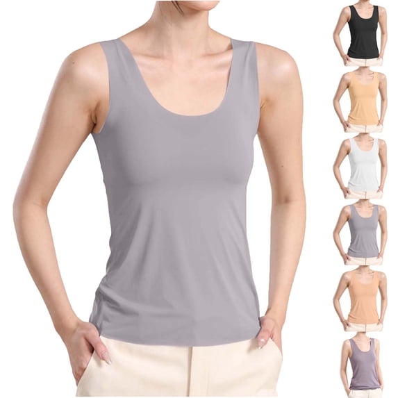 Lonomox Women's Crew Neck Seamless Tank Tops Basic Sleeveless Layering Undershirt Solid Color Inner Shirts for Daily Wear