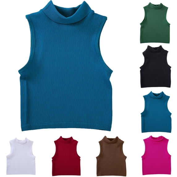 Lonomox Women's Mock Neck Ribbed Knit Cropped Tank Tops Sleeveless Layering Basic Tops Solid Color Casual Comfortable Yoga Sports Shirts