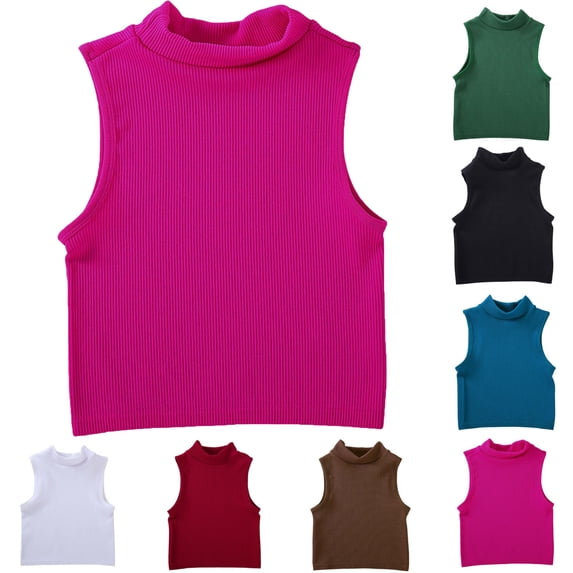Lonomox Women's Mock Neck Ribbed Knit Cropped Tank Tops Sleeveless Layering Basic Tops Solid Color Casual Comfortable Yoga Sports Shirts