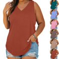 thumbnail image 1 of Lonomox Women's Plus Size V Neck Tank Tops Solid Color Sleeveless Curved Hem Tops Casual Everyday Layering Shirts, 1 of 6