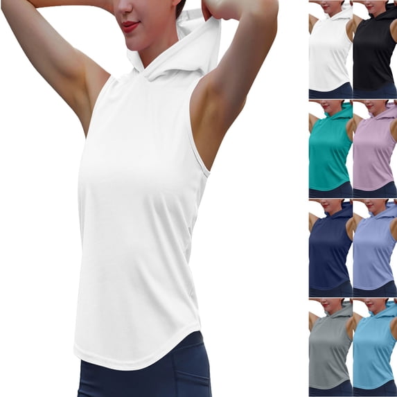 Lonomox Women's Sleeveless Hooded Tank Tops Mesh Quick Dry Athletic Tops for Workout Yoga Solid Color Fashion Shirts