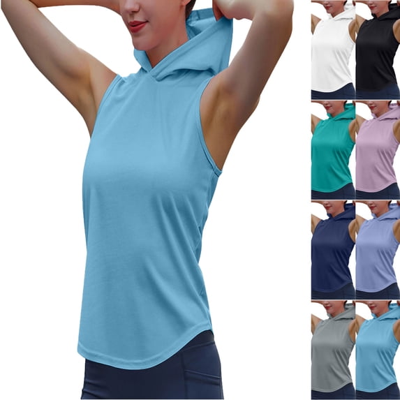 Lonomox Women's Sleeveless Hooded Tank Tops Mesh Quick Dry Athletic Tops for Workout Yoga Solid Color Fashion Shirts