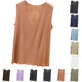 thumbnail image 1 of Lonomox Women's V Neck Sleeveless Tank Tops Modal Solid Color Wavy Hem Shirts Layering Basic Pullover Tops, 1 of 5