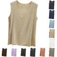 thumbnail image 1 of Lonomox Women's V Neck Sleeveless Tank Tops Modal Solid Color Wavy Hem Shirts Layering Basic Pullover Tops, 1 of 5