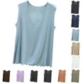 thumbnail image 1 of Lonomox Women's V Neck Sleeveless Tank Tops Modal Solid Color Wavy Hem Shirts Layering Basic Pullover Tops, 1 of 5