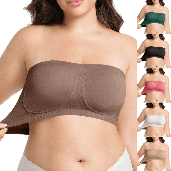 Lonomox Womens Plus Size Strapless Bras Wireless Push Up Bandeau Bras Solid Color Tube Tops